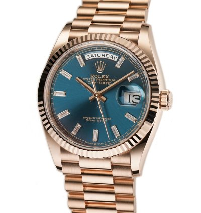 Rolex Day-date 36 36mm 18k Everose Gold President Blue-green Baguette Diamond Dial