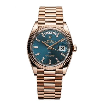 Rolex Day-date 36 36mm 18k Everose Gold President Blue-green Baguette Diamond Dial