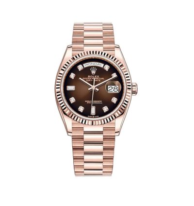 Rolex Day-date 36 36mm 18k Everose Gold President Brown Ombr Baguette Diamond Dial