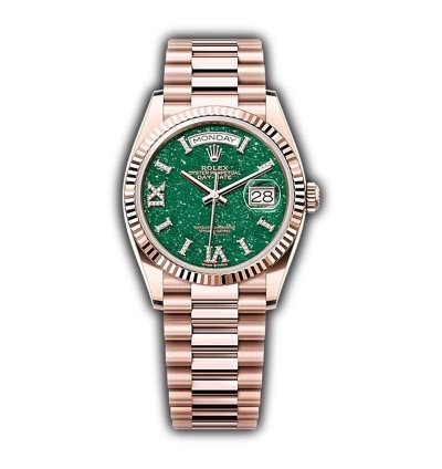 Rolex Day-date 36 36mm 18k Everose Gold President Green Aventurine Diamond Dial