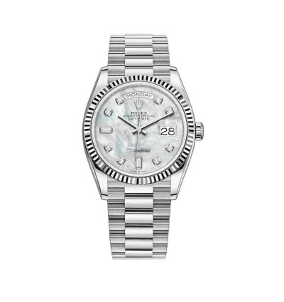 Rolex Day-date 36 36mm 18k White Gold President Mop Baguette Diamond Dial