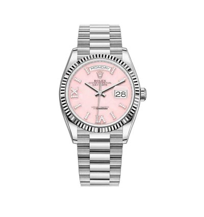 Rolex Day-date 36 36mm 18k White Gold President Pink Opal Diamond Dial