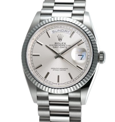 Rolex Day-date 36 36mm 18k White Gold President Silver Index Dial