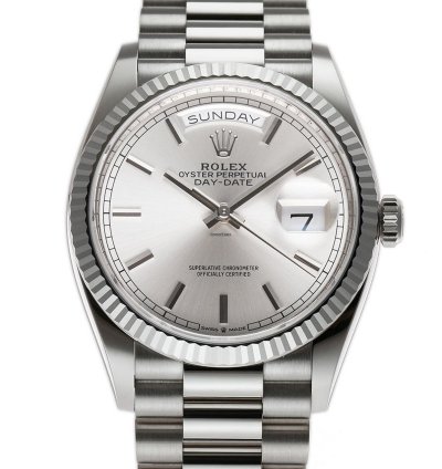Rolex Day-date 36 36mm 18k White Gold President Silver Index Dial