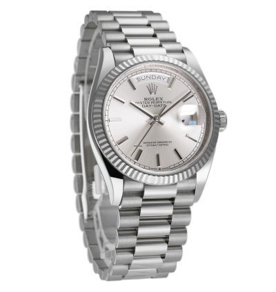 Rolex Day-date 36 36mm 18k White Gold President Silver Index Dial