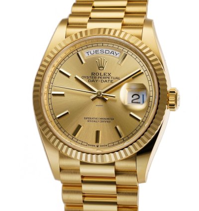 Rolex Day-date 36 36mm 18k Yellow Gold President Champagne Index Dial