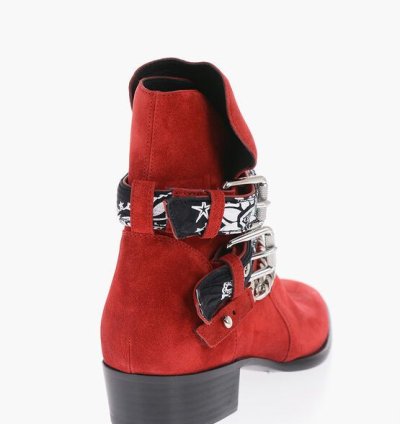 Leather Suede Bandana Boots With Chain And Straps