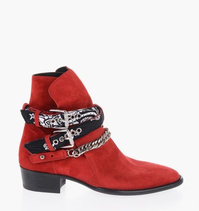 Leather Suede Bandana Boots With Chain And Straps