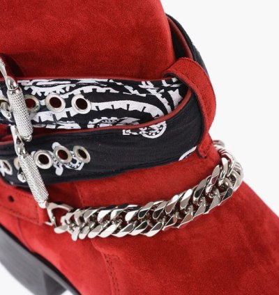 Leather Suede Bandana Boots With Chain And Straps