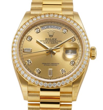 Rolex Day-date 36 36mm 18k Yellow Gold President Diamond Bezel Champagne Diamond Dial