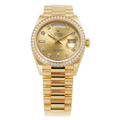 Rolex Day-date 36 36mm 18k Yellow Gold President Diamond Bezel Champagne Diamond Dial