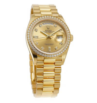 Rolex Day-date 36 36mm 18k Yellow Gold President Diamond Bezel Champagne Diamond Dial