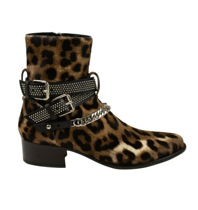 Leopard Embellished Chain Boot Size 41