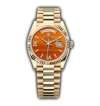 Rolex Day-date 36 36mm 18k Yellow Gold President Fluted Bezel Carnelian Dial