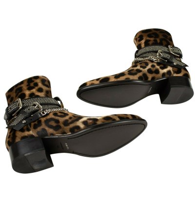Leopard Embellished Chain Boot Size 41 5