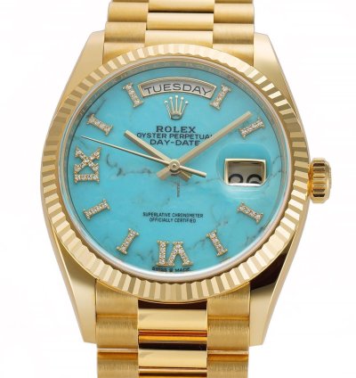 Rolex Day-date 36 36mm 18k Yellow Gold President Turquoise Diamond Dial