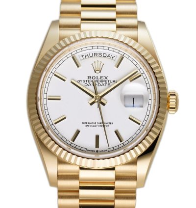 Rolex Day-date 36 36mm 18k Yellow Gold President White Index Dial