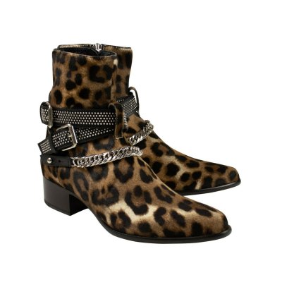 Leopard Embellished Chain Boot Size 43 5