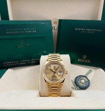 Rolex Day-date 36 36mm Champagne Diamond Dial Yellow Gold Bracelet 128238 Unworn 2023