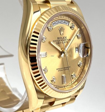 Rolex Day-date 36 36mm Champagne Diamond Dial Yellow Gold Bracelet 128238 Unworn 2023