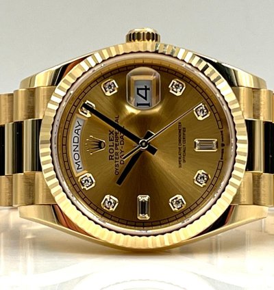 Rolex Day-date 36 36mm Champagne Diamond Dial Yellow Gold Bracelet 128238 Unworn 2023