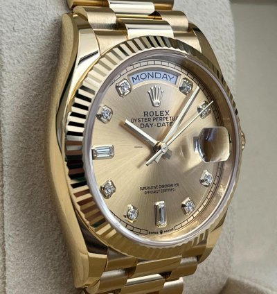 Rolex Day-date 36 36mm Champagne Diamond Dial Yellow Gold Bracelet 128238 Unworn 2023