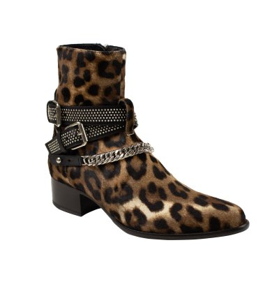 Leopard Embellished Chain Boot Size 44 5