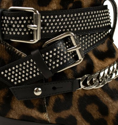 Leopard Embellished Chain Boot Size 45 5