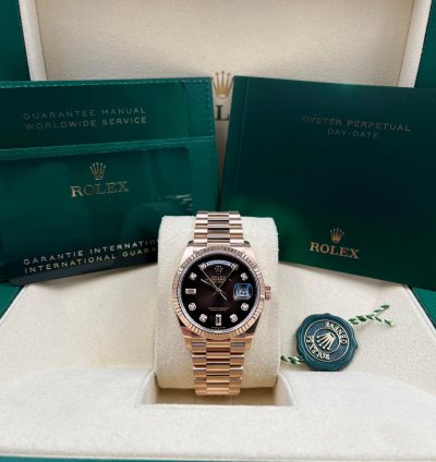 Rolex Day-date 36 36mm Chocolate Diamond Dial Rose Gold Bracelet 128235a Unworn 2023