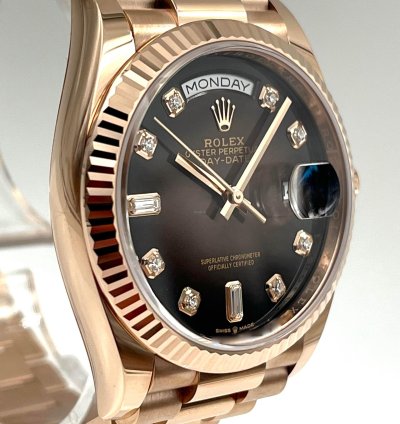 Rolex Day-date 36 36mm Chocolate Diamond Dial Rose Gold Bracelet 128235a Unworn 2023