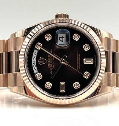 Rolex Day-date 36 36mm Chocolate Diamond Dial Rose Gold Bracelet 128235a Unworn 2023