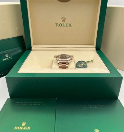 Rolex Day-date 36 36mm Chocolate Diamond Dial Rose Gold Bracelet 128235a Unworn 2023