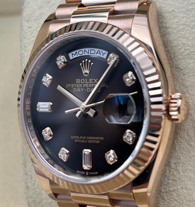 Rolex Day-date 36 36mm Chocolate Diamond Dial Rose Gold Bracelet 128235a Unworn 2023