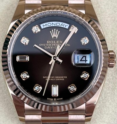 Rolex Day-date 36 36mm Chocolate Diamond Dial Rose Gold Bracelet 128235a Unworn 2023