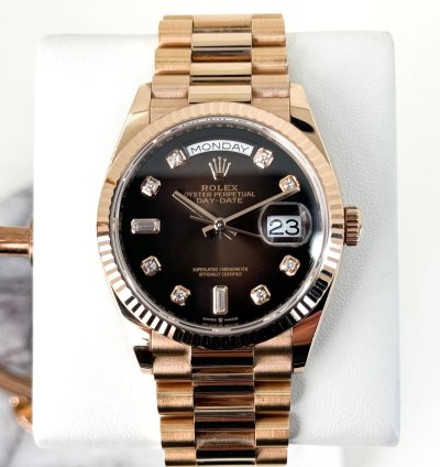 Rolex Day-date 36 36mm Fluted Bezel Everose Gold Chocolate Diamond Dial Presidential Band