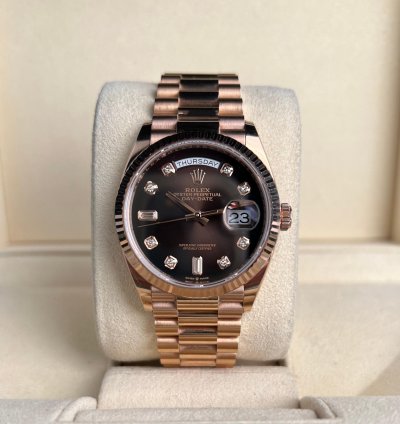 Rolex Day-date 36 36mm Fluted Bezel Everose Gold Chocolate Diamond Dial Presidential Band