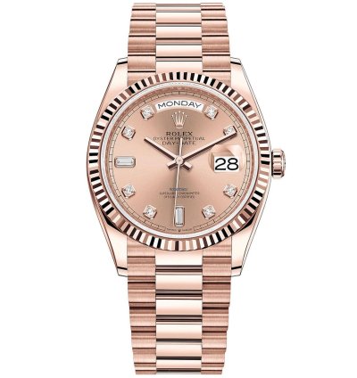 Rolex Day-date 36 36mm Fluted Bezel Everose Gold Ros Diamond Dial Presidential Band 128235