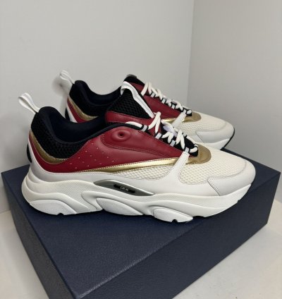 Men Dior B22 White Burgundy Gold Sneakers Size 50