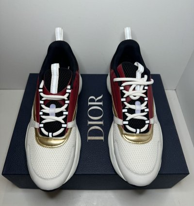 Men Dior B22 White Burgundy Gold Sneakers Size 50