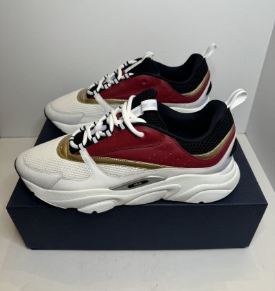 Men Dior B22 White Burgundy Gold Sneakers Size 50