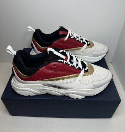 Men Dior B22 White Burgundy Gold Sneakers Size 50