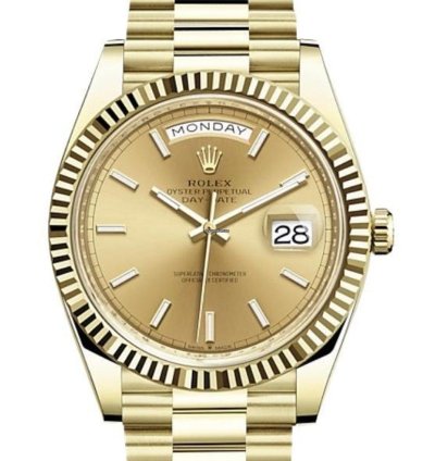 Rolex Day-date 36 36mm Fluted Bezel Yellow Gold Champagne Index Dial Presidential 128238