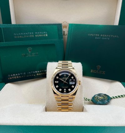 Rolex Day-date 36 36mm Green Ombre Diamond Dial Yellow Gold Bracelet 128238 Unworn 2023