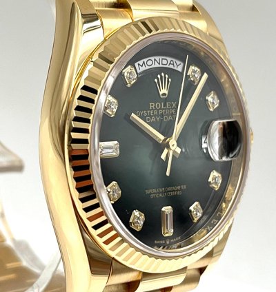 Rolex Day-date 36 36mm Green Ombre Diamond Dial Yellow Gold Bracelet 128238 Unworn 2023