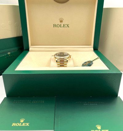 Rolex Day-date 36 36mm Green Ombre Diamond Dial Yellow Gold Bracelet 128238 Unworn 2023