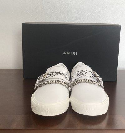 New Amiri Bandana Buckle White Leather Slip On Sneakers Sz 8
