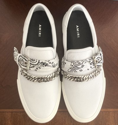 New Amiri Bandana Buckle White Leather Slip On Sneakers Sz 8