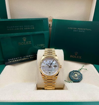 Rolex Day-date 36 36mm Mother Of Pearl Dial Yellow Gold Bracelet 128238 Unworn 2023