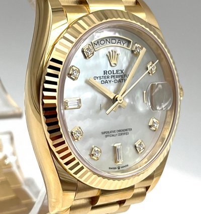 Rolex Day-date 36 36mm Mother Of Pearl Dial Yellow Gold Bracelet 128238 Unworn 2023