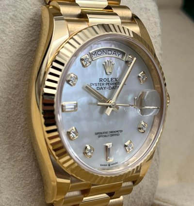 Rolex Day-date 36 36mm Mother Of Pearl Dial Yellow Gold Bracelet 128238 Unworn 2023